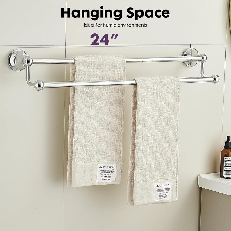 Ntipox Antique Bathroom Double Towel Bar Chrome, 24 Inch Towel Racks for Bathroom Wall Mounted,Bathroom Towel Holder,Bathroom Two Towel Hanger Rod - Image 4